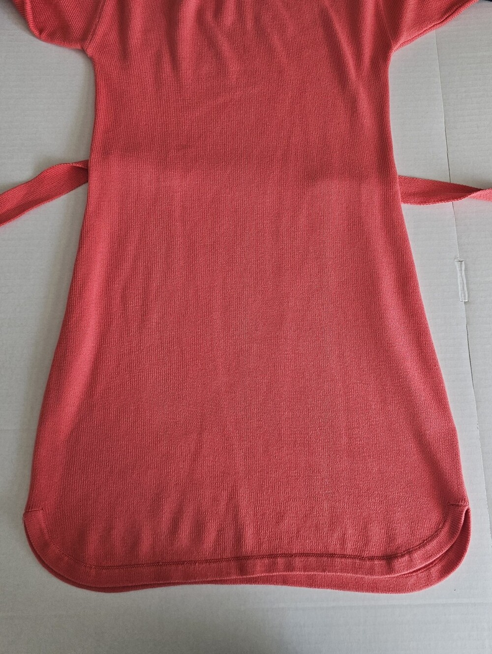 Trina Turk Knit Dress Size 0/XS? Colorblock Salmon Mauve Tan Tie Waist Boatneck - Picture 6 of 12